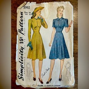Vintage 1940’s Dress Pattern #3992